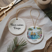 Capri Italy Watercolor Ceramic Custom Ornament, Christmas Mediterranean Travel Gift
