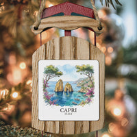 Capri Italy Watercolor Ceramic Custom Ornament, Christmas Mediterranean Travel Gift