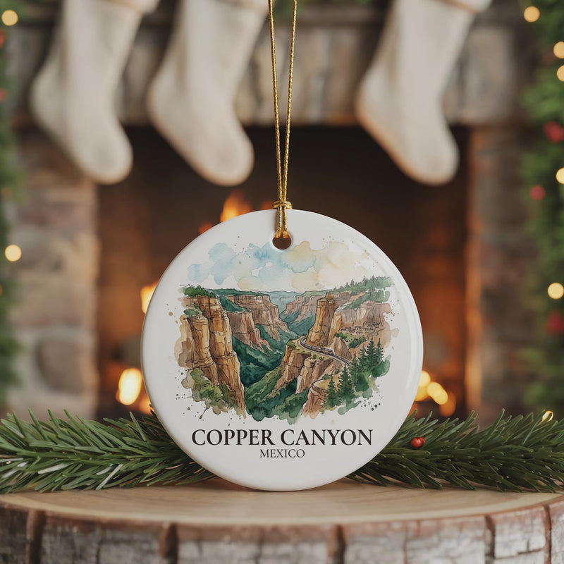 Copper Canyon Watercolor Ceramic Custom Ornament, Christmas Mexico Travel Gift