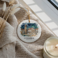 Coimbra Portugal Watercolor Ceramic Custom Ornament, Christmas University Travel Gift