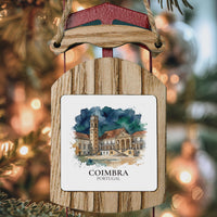 Coimbra Portugal Watercolor Ceramic Custom Ornament, Christmas University Travel Gift