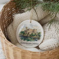 Dunvegan Castle Watercolor Ceramic Custom Ornament, Christmas Scotland Travel Gift