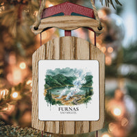 Furnas Azores Watercolor Ceramic Custom Ornament, Christmas Portugal Travel Gift