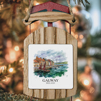 Galway Harbor Watercolor Ceramic Custom Ornament, Christmas Ireland Travel Gift