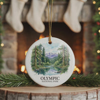 Olympic National Park Watercolor Ceramic Custom Ornament, Christmas Washington Forest Gift
