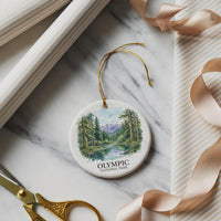 Olympic National Park Watercolor Ceramic Custom Ornament, Christmas Washington Forest Gift