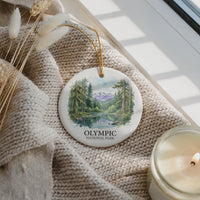 Olympic National Park Watercolor Ceramic Custom Ornament, Christmas Washington Forest Gift