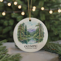 Olympic National Park Watercolor Ceramic Custom Ornament, Christmas Washington Forest Gift