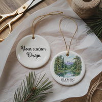 Olympic National Park Watercolor Ceramic Custom Ornament, Christmas Washington Forest Gift