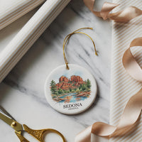 Sedona Arizona Watercolor Custom Ornament, Christmas Red Rock Landscape Gift