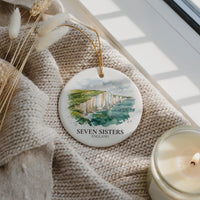 Seven Sisters Watercolor Custom Ornament, Christmas England Coastal Cliffs Gift