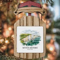 Seven Sisters Watercolor Custom Ornament, Christmas England Coastal Cliffs Gift