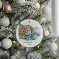 Sorrento Italy Watercolor Ceramic Custom Ornament, Christmas Italy Travel Gift