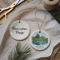 St. Lucia Watercolor Ceramic Custom Ornament, Christmas Caribbean Island Travel Gift