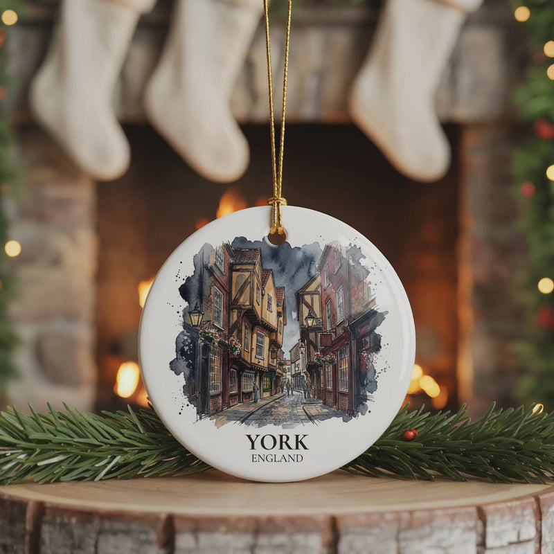 York Watercolor  Ornament, Ceramic Custom Christmas England Travel Gift