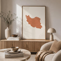 Iran Map Wall Art, Boho Minimalist Terracotta Topographic Mid Century Print, Framed Canvas Decor