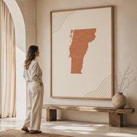 Vermont Map Wall Art, Boho Minimalist Terracotta Topographic Mid Century Framed Canvas Print
