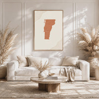 Vermont Map Wall Art, Boho Minimalist Terracotta Topographic Mid Century Framed Canvas Print