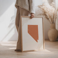 Nevada Map Wall Art, Boho Minimalist Terracotta Topographic Mid Century Print, Framed Canvas Decor