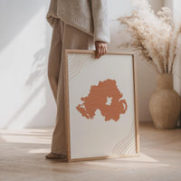 Northern Ireland Map Wall Art, Boho Minimalist Terracotta Topographic Mid Century Framed Canvas Print