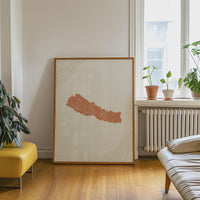 Nepal Map Wall Art, Boho Minimalist Terracotta Mid Century Framed Canvas, Topographic Print