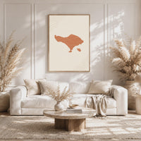 Bali Map Wall Art, Boho Minimalist Terracotta Topographic Mid Century Decor, Framed Canvas Print