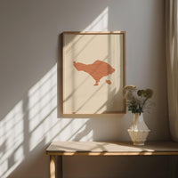 Bali Map Wall Art, Boho Minimalist Terracotta Topographic Mid Century Decor, Framed Canvas Print