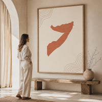 Somalia Map Wall Art, Boho Minimalist Terracotta Topographic Mid Century Framed Canvas Print