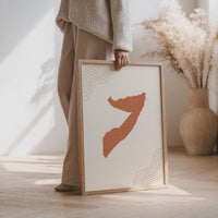 Somalia Map Wall Art, Boho Minimalist Terracotta Topographic Mid Century Framed Canvas Print