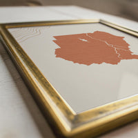 Sudan Map Wall Art, Boho Minimalist Terracotta Topographic Mid Century Print, Framed Canvas Decor