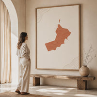 Oman Map Wall Art, Boho Minimalist Terracotta Topographic Mid Century Print, Framed Canvas Decor