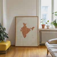 India Map Wall Art, Boho Minimalist Terracotta Topographic Mid Century Print, Framed Canvas Decor