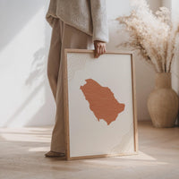 Saudi Arabia Map Wall Art, Boho Minimalist Terracotta Topographic Mid Century Framed Canvas Print