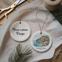 Positano Watercolor Ceramic Custom Ornament, Christmas Italy Coastal Village Travel Gift