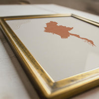 Myanmar Map Wall Art, Boho Minimalist Terracotta Topographic Mid Century Decor, Framed Canvas Print