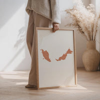Malaysia Map Wall Art, Boho Minimalist Terracotta Topographic Mid Century Framed Canvas Print