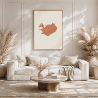 Iceland Map Wall Art, Boho Minimalist Terracotta Mid Century Framed Canvas Print, Travel Decor