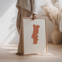 Portugal Map Wall Art, Boho Minimalist Terracotta Topographic Mid Century Framed Canvas Print