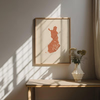 Finland Map Wall Art, Boho Minimalist Terracotta Topographic Mid Century Framed Canvas Print