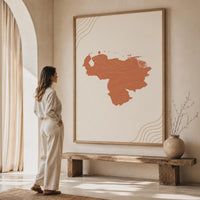 Venezuela Map Wall Art, Boho Minimalist Terracotta Topographic Mid Century Print, Framed Canvas Decor