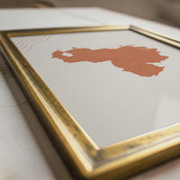 Venezuela Map Wall Art, Boho Minimalist Terracotta Topographic Mid Century Print, Framed Canvas Decor