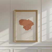 Lithuania Map Wall Art, Boho Minimalist Terracotta Topographic Mid Century Framed Canvas Print
