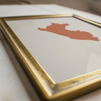 Peru Map Wall Art, Boho Minimalist Terracotta Topographic Mid Century Print, Framed Canvas Decor