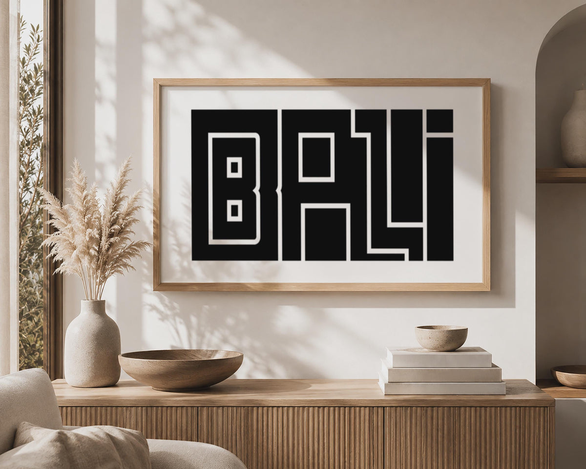 Bali Wall Art, Minimalist Typography Print, Framed Canvas Decor