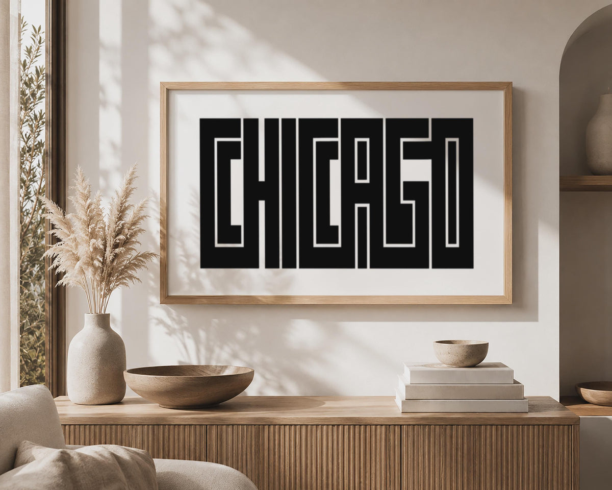 Chicago Minimalist Wall Art, Bold Typography Framed Canvas Print