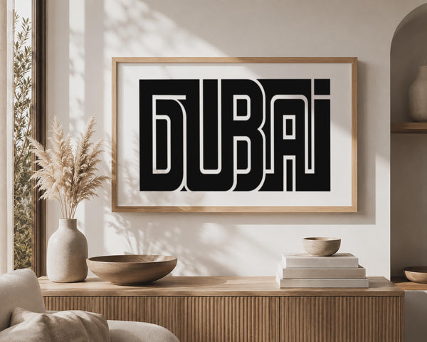 Dubai Minimalist Wall Art, Bold Typography Print, Framed Canvas Decor