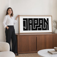 Japan Wall Art, Minimalist Framed Canvas Print, Bold Geometric Typography Decor