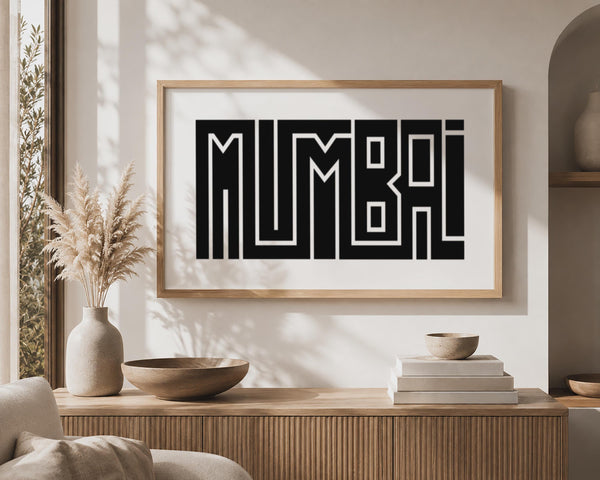 Mumbai Wall Art, Minimalist Typography Print, Framed Canvas Decor