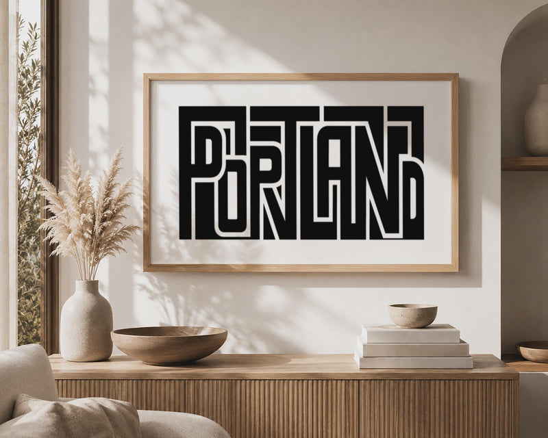 Portland Wall Art, Minimalist Typography Print, Framed Canvas Decor