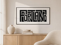 Portland Wall Art, Minimalist Typography Print, Framed Canvas Decor